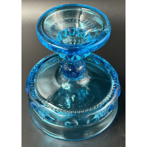 Indiana Glass King's Crown Turquoise Blue Glass Candy Dish Pedestal Bowl - Picture 7 of 7